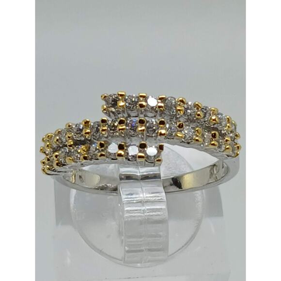 Elegant Vintage 2-Tone White Yellow Gold Plated Cocktail Sim Diamond Ring Size 7 - Picture 1 of 9